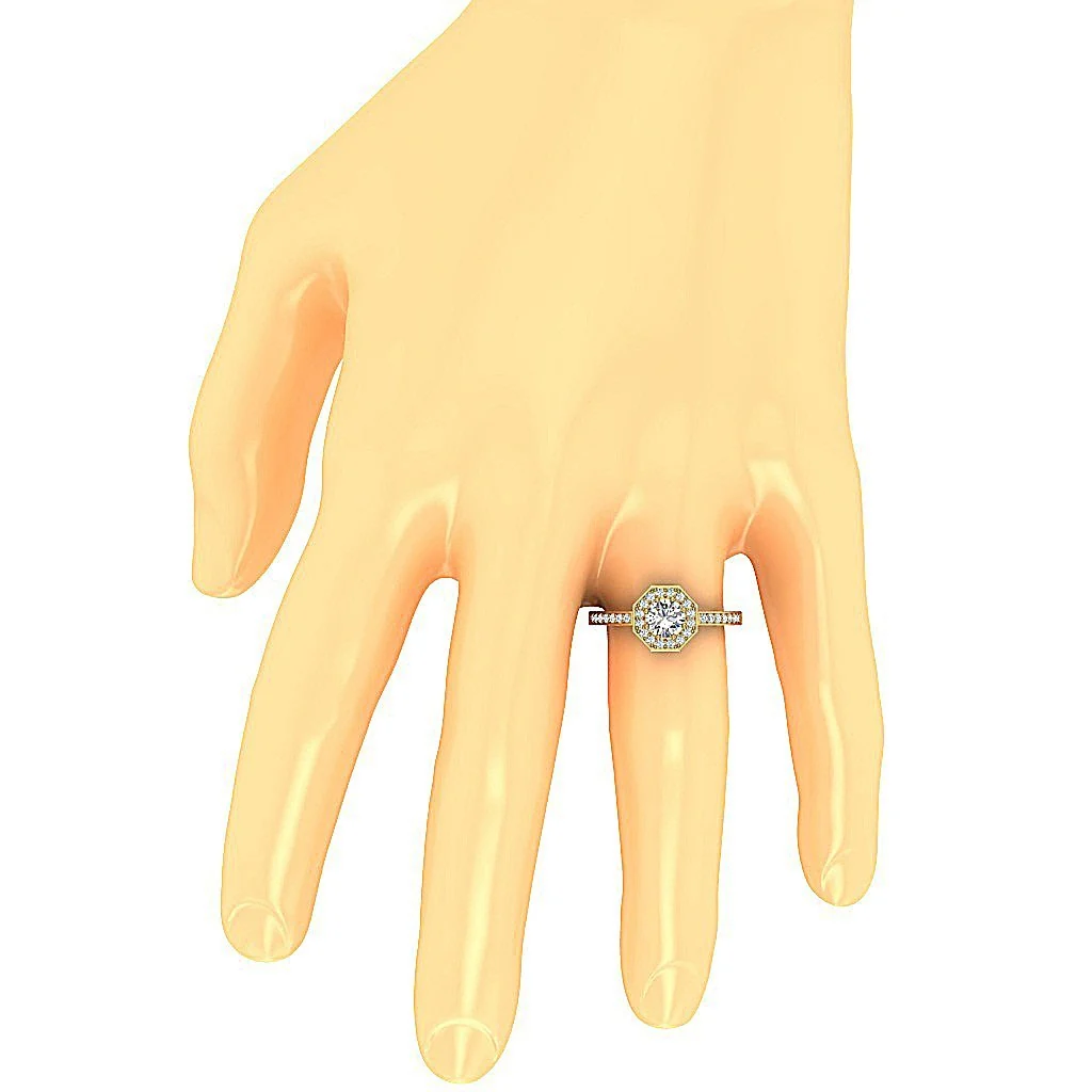 The Donovan Beautiful Round Diamond 14k Solid Gold Halo Solitaire Engagement Ring - Image 7