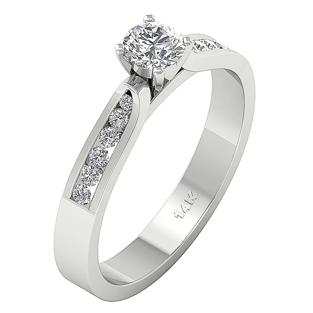 The Duke Solitaire With Accents Natural Diamond Anniversary Ring 14k Gold RS 4-12 - Image 3
