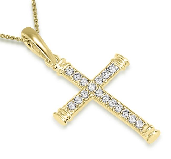 The Dylan Round Diamond Cross Pendant Prong Setting White Yellow Rose Gold - Image 3