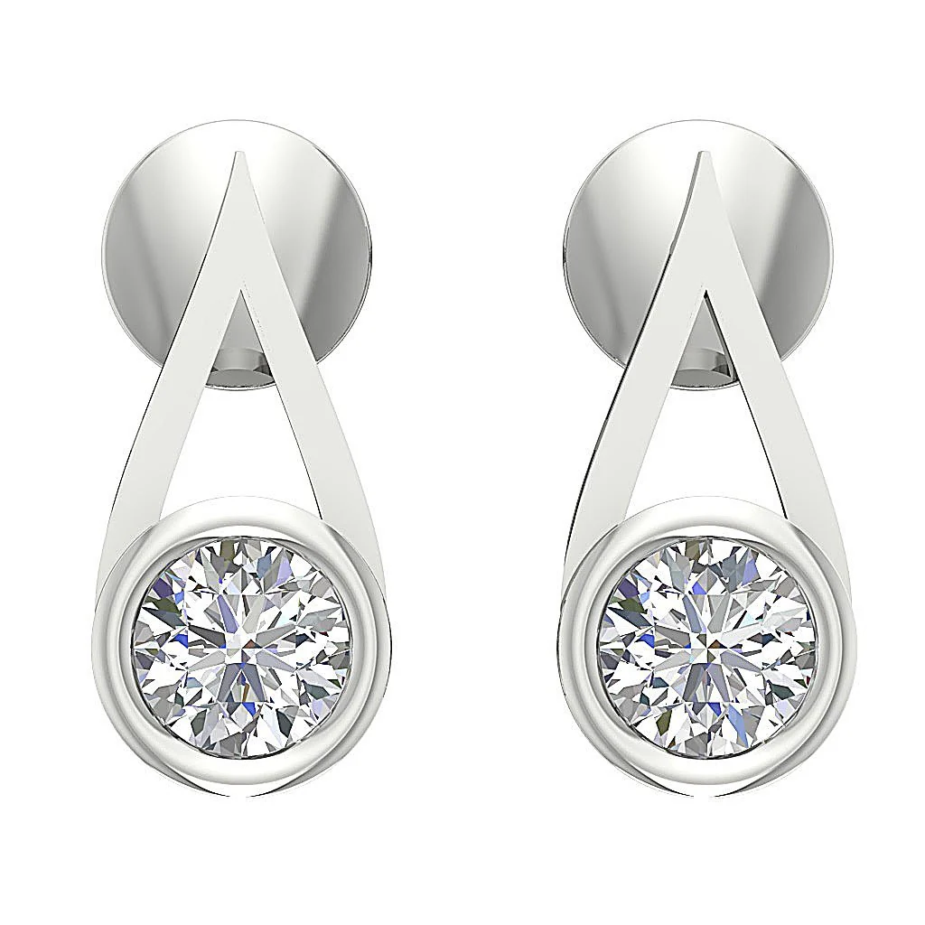 The Easton 14k White Gold Bezel Set Solitaire Fashion Earrings Round Diamond - Image 8