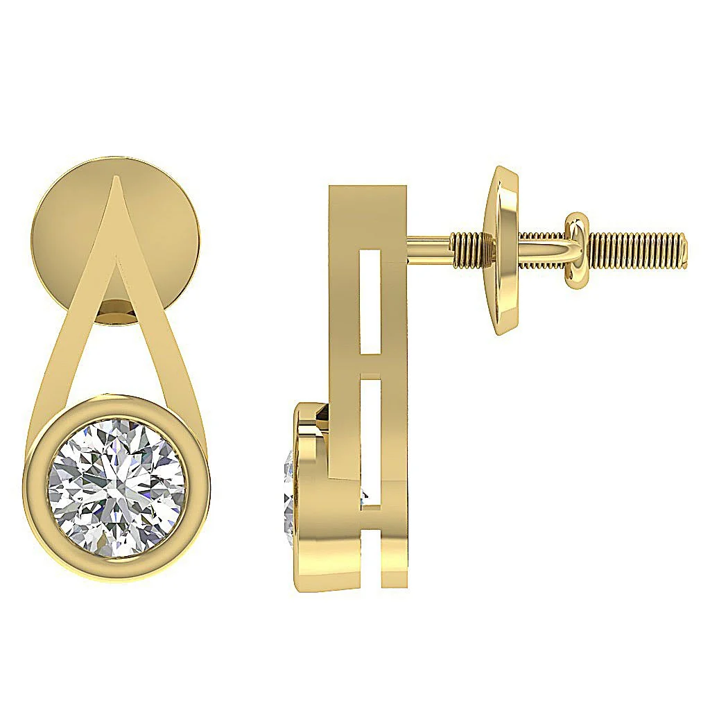 The Easton 14k White Gold Bezel Set Solitaire Fashion Earrings Round Diamond - Image 9