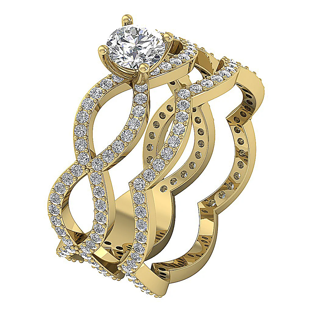 The Easton 14k Yellow Gold Natural Diamond Designer Bridal Engagement Ring Set 7.40 mm