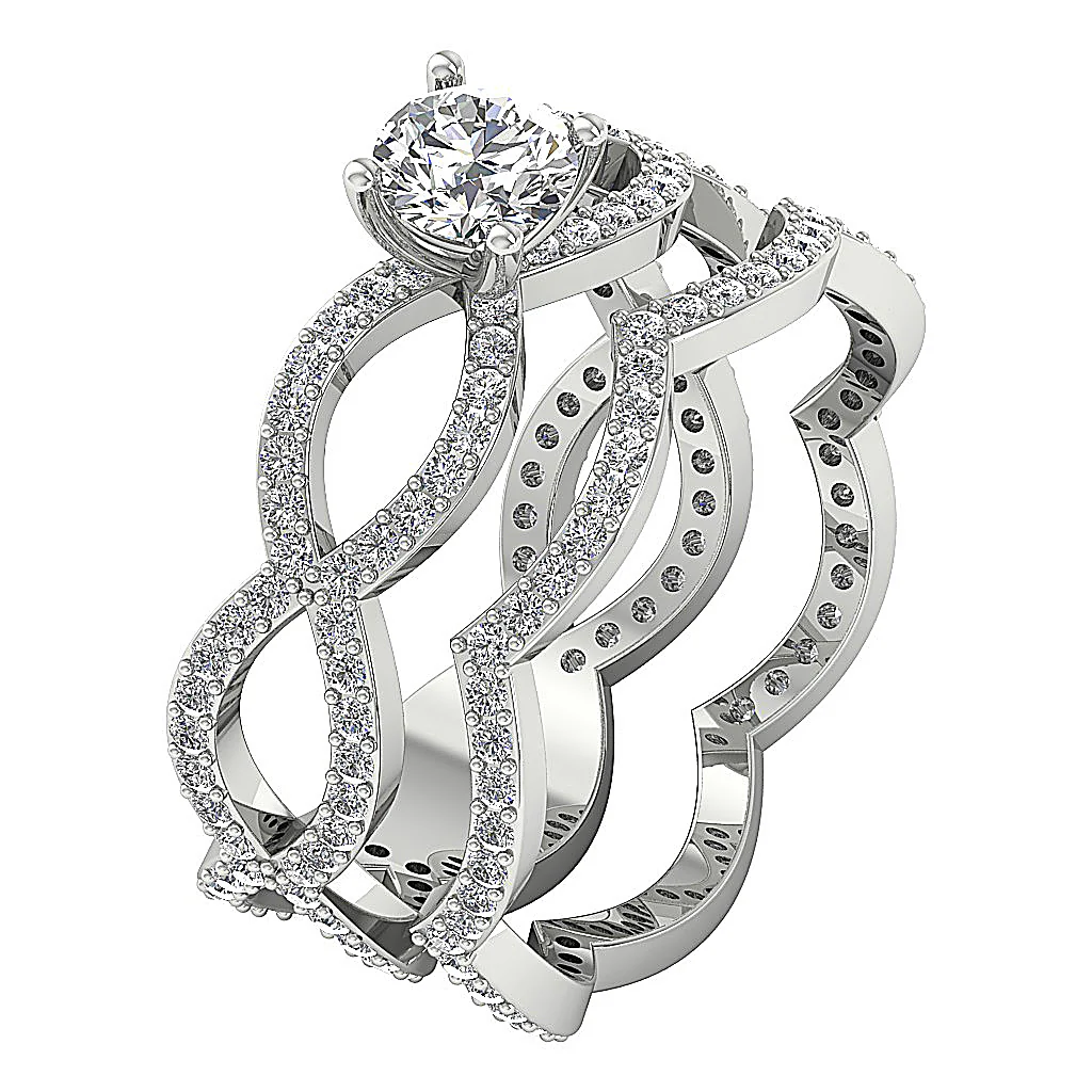 The Easton 14k Yellow Gold Natural Diamond Designer Bridal Engagement Ring Set 7.40 mm - Image 2
