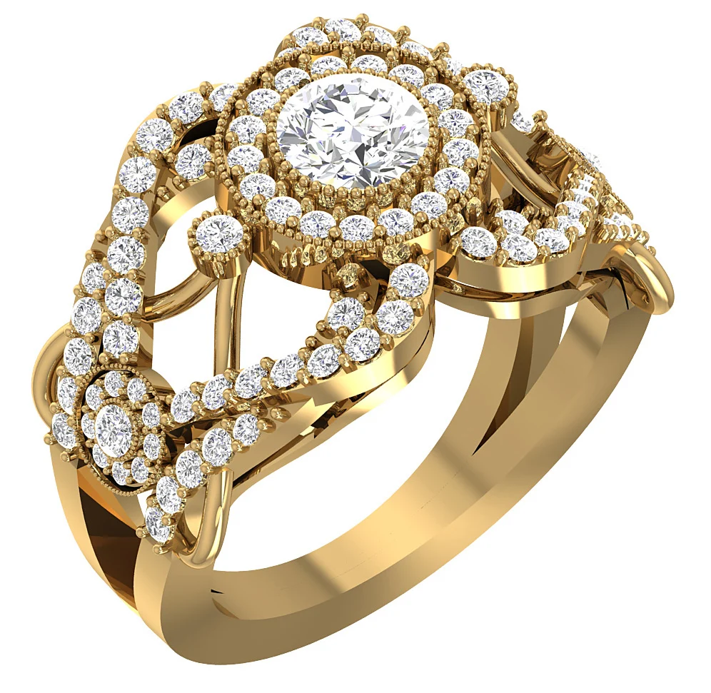 The Edgar Round Brilliant Cut Diamond 14k Yellow Gold Designer Solitaire Ring 13.70 mm