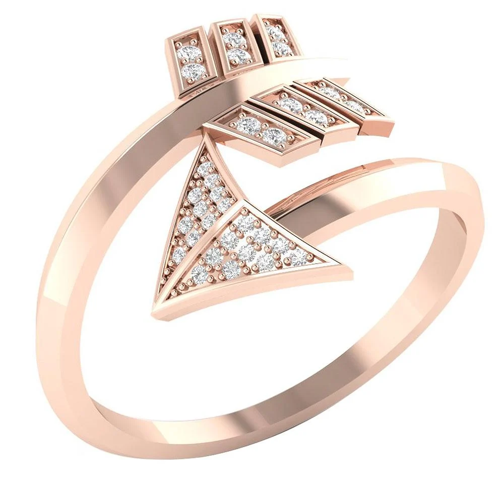 The Edward Open Arrow Fashion Wedding Ring Round Diamond Yellow Gold Band - Image 3