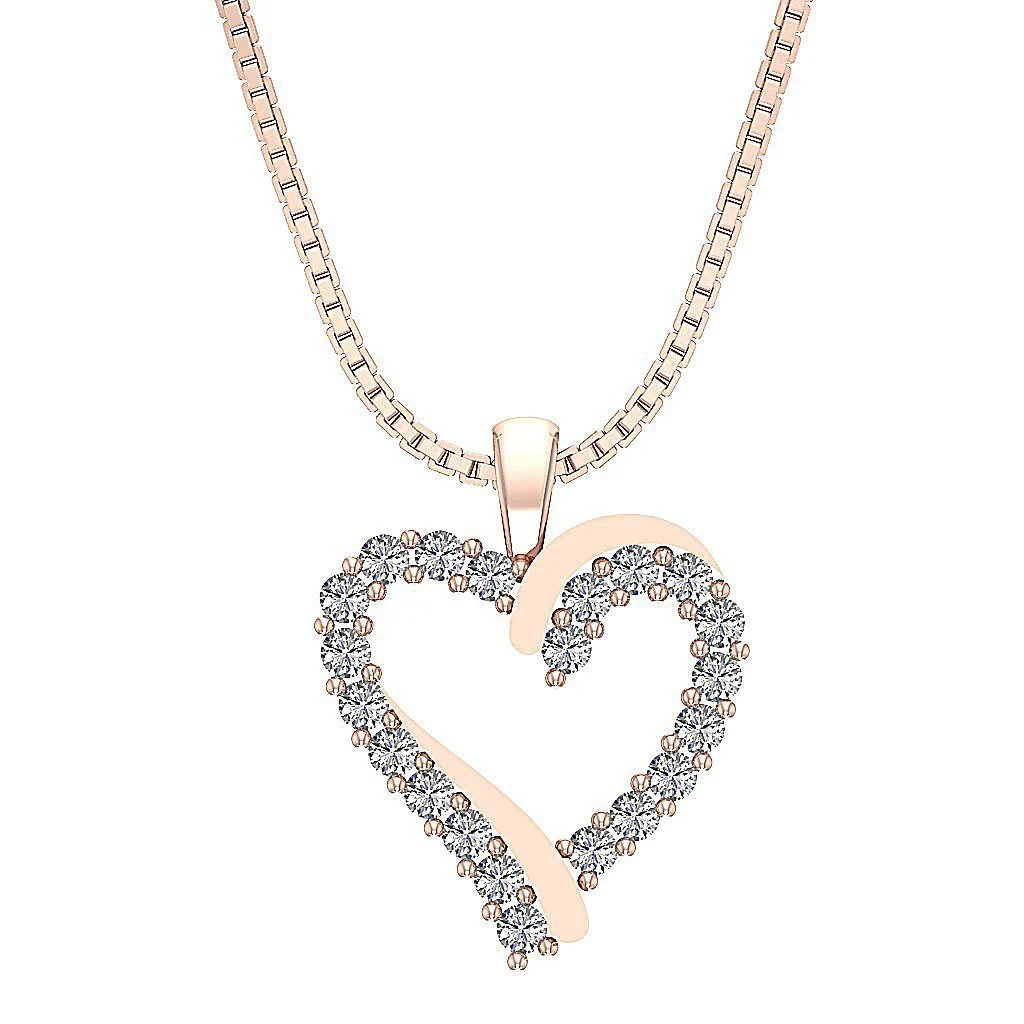 The Edwin Round Cut Diamond Heart Pendant 14K Solid Gold Prong Setting 0.90 inch - Image 3