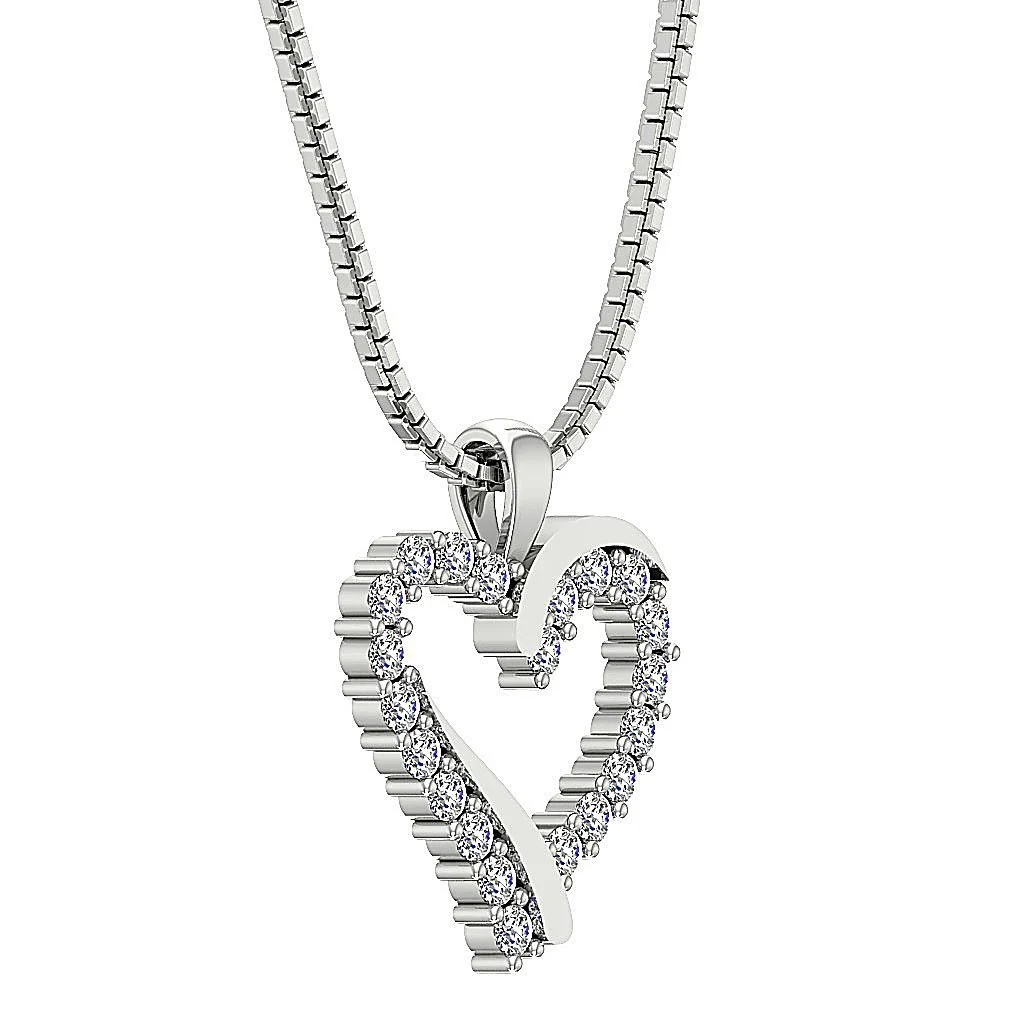 The Edwin Round Cut Diamond Heart Pendant 14K Solid Gold Prong Setting 0.90 inch - Image 4