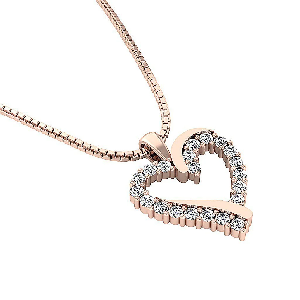 The Edwin Round Cut Diamond Heart Pendant 14K Solid Gold Prong Setting 0.90 inch - Image 9