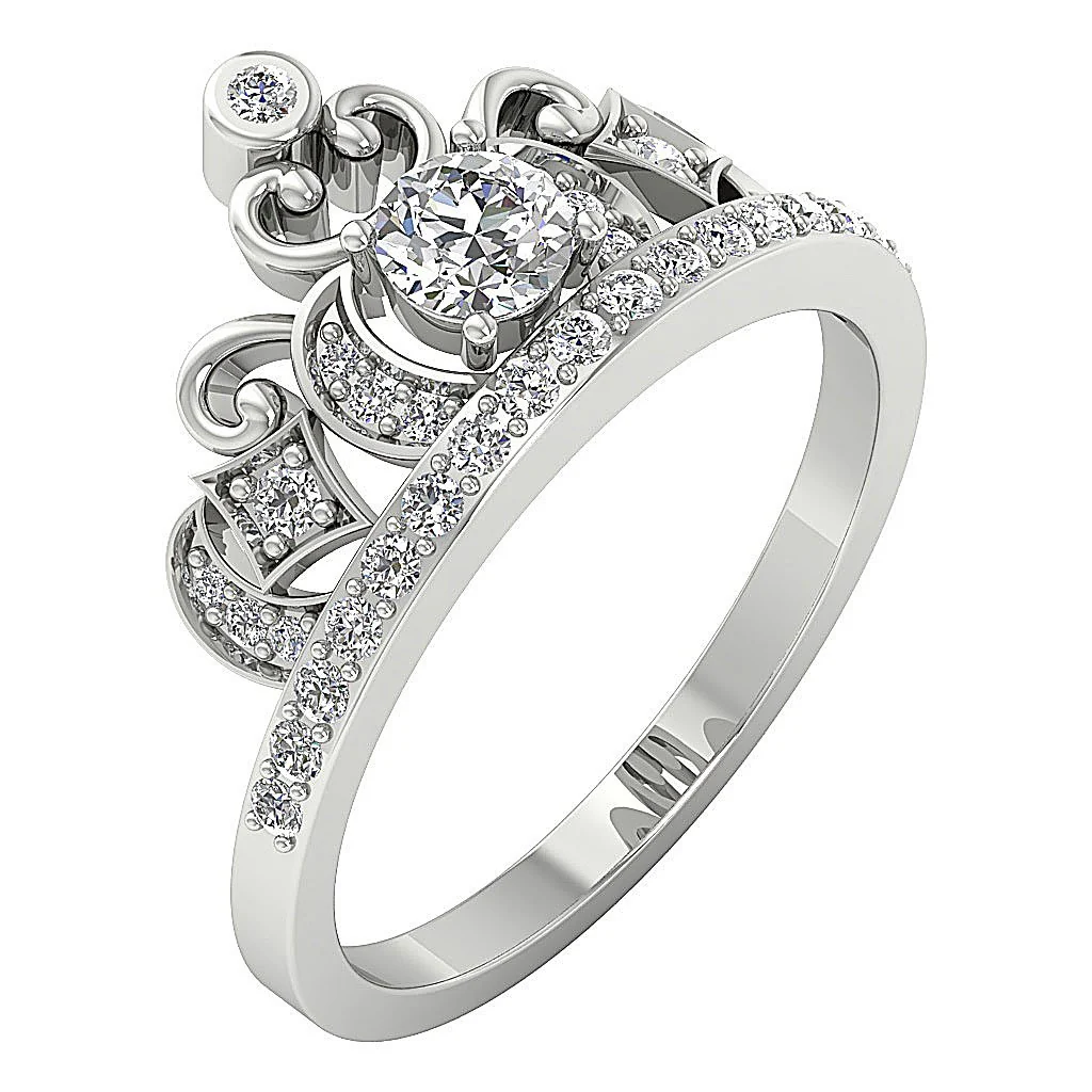 The Eithan Elegant Crown Solitaire Engagement Ring 14k White Gold Natural Diamond - Image 3