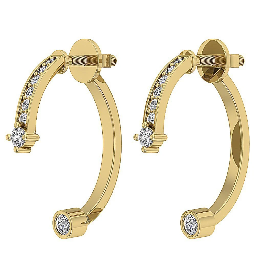 The Eli Fancy Round Cut Diamond Fashion Earring For Women Yellow Gold 0.75 Inch - Image 6