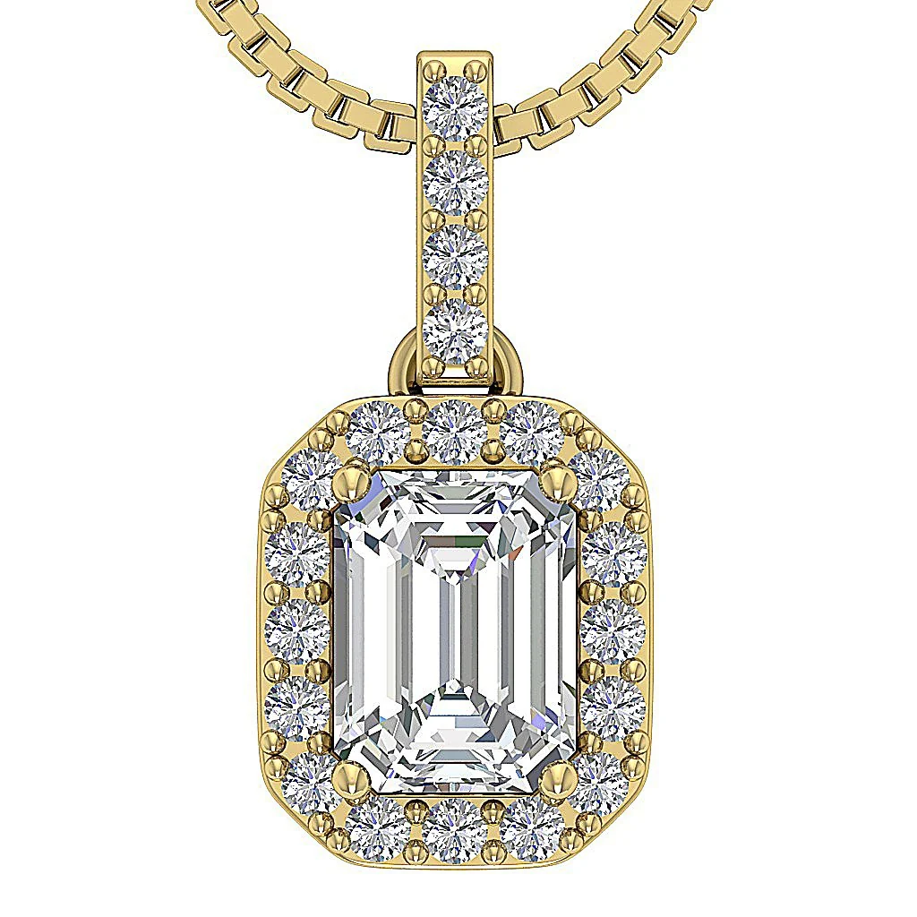 The Elian 0.80 Carat Solitaire Emerald & Round Diamond 1 Carat Halo Pendant 14K Solid Gold - Image 2