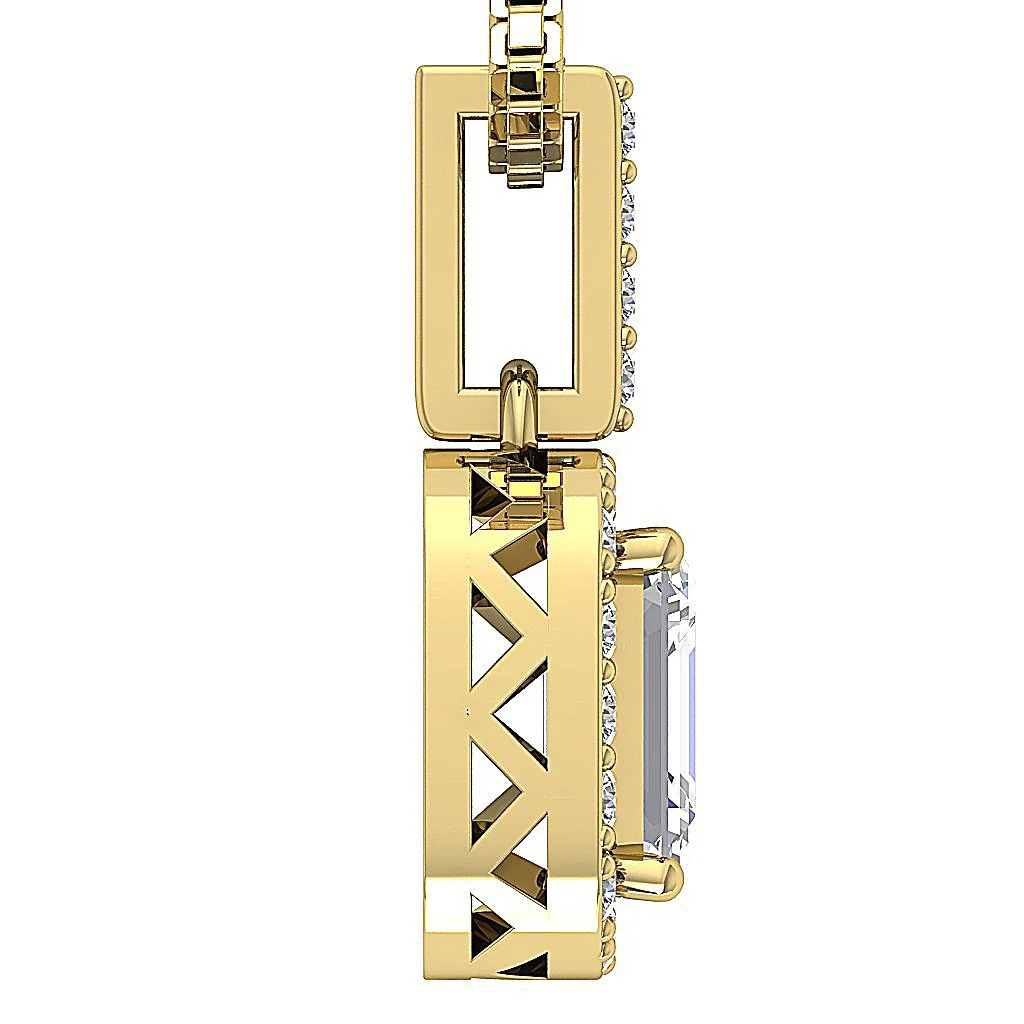 The Elian 0.80 Carat Solitaire Emerald & Round Diamond 1 Carat Halo Pendant 14K Solid Gold - Image 5