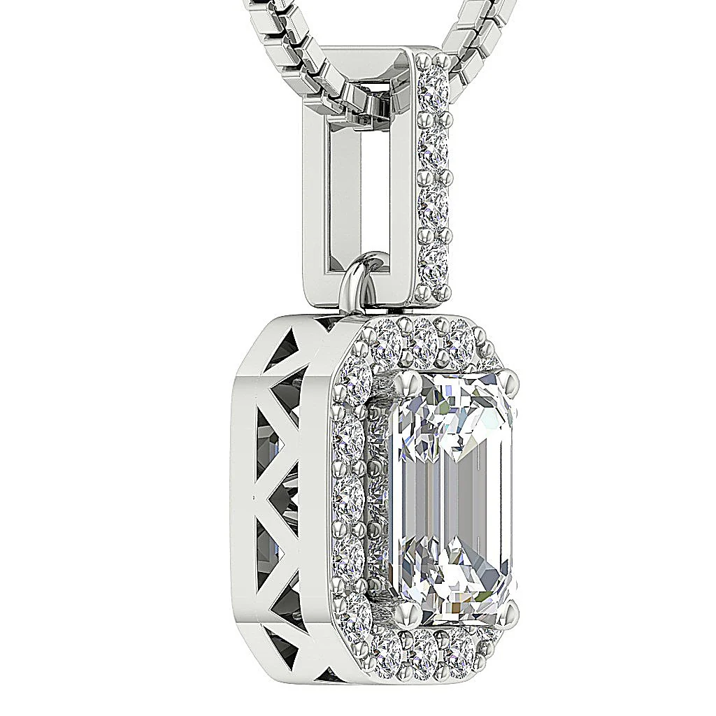 The Elian 0.80 Carat Solitaire Emerald & Round Diamond 1 Carat Halo Pendant 14K Solid Gold - Image 7