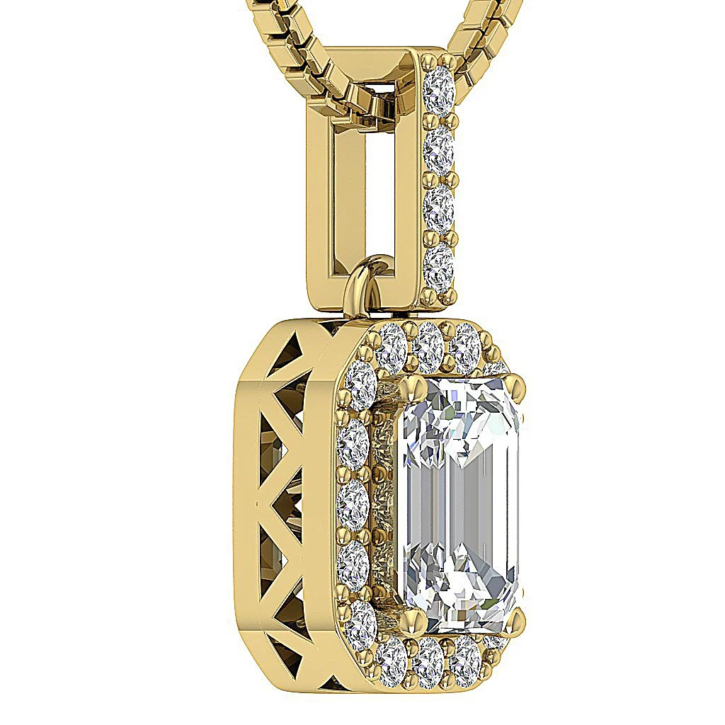 The Elian 0.80 Carat Solitaire Emerald & Round Diamond 1 Carat Halo Pendant 14K Solid Gold - Image 8