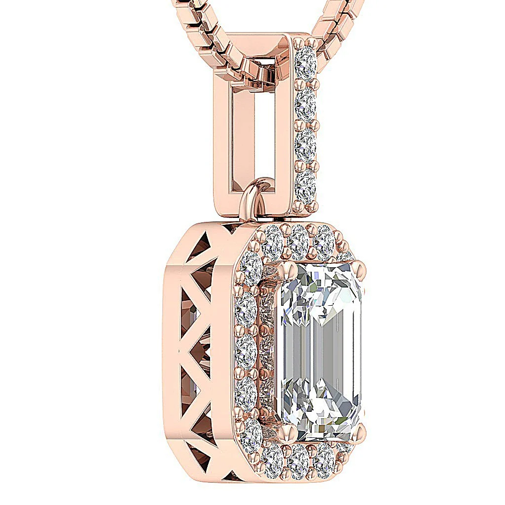 The Elian 0.80 Carat Solitaire Emerald & Round Diamond 1 Carat Halo Pendant 14K Solid Gold - Image 9