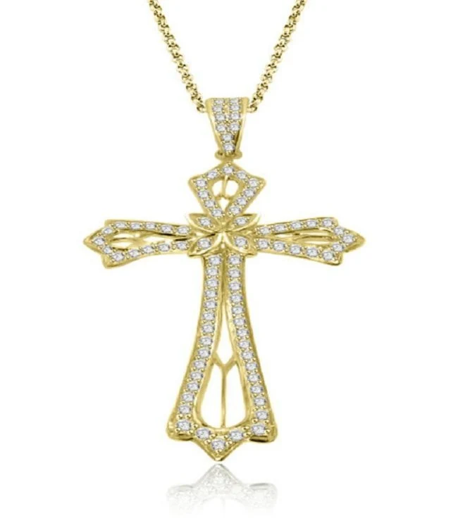 The Elias Round Cut Diamond Vintage Cross Pendant Pave Set 14K Solid White Gold - Image 2