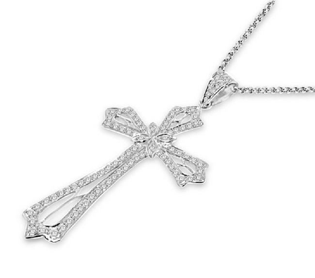 The Elias Round Cut Diamond Vintage Cross Pendant Pave Set 14K Solid White Gold - Image 5