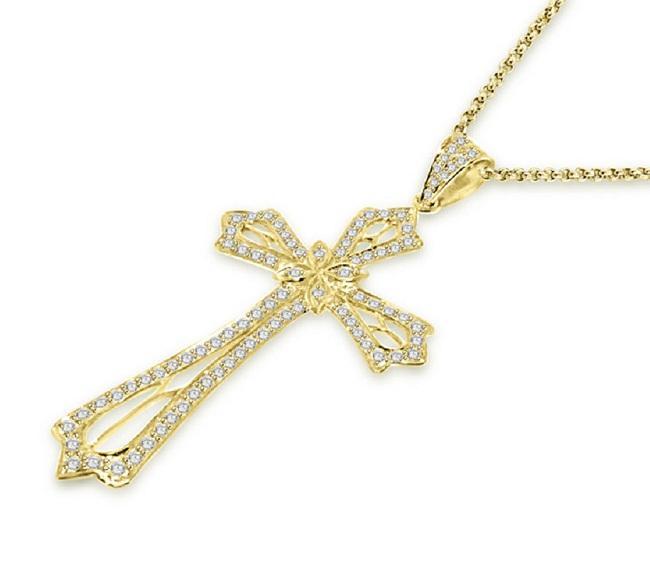 The Elias Round Cut Diamond Vintage Cross Pendant Pave Set 14K Solid White Gold - Image 6