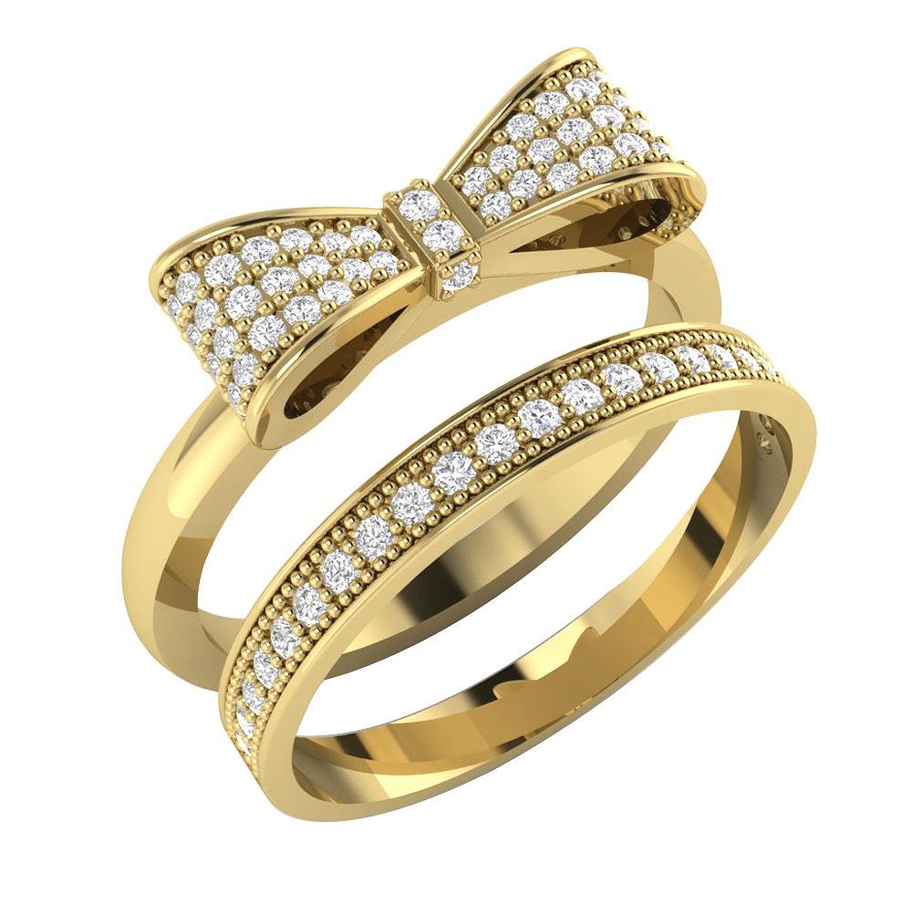 The Elias Beautiful Bow Bridal Wedding Ring Set For Gift Round Diamond White Gold - Image 2