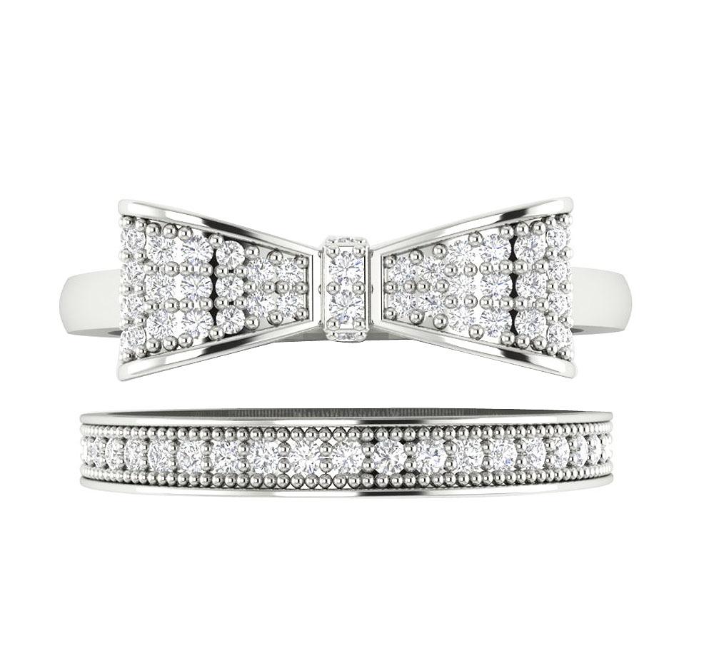 The Elias Beautiful Bow Bridal Wedding Ring Set For Gift Round Diamond White Gold - Image 6