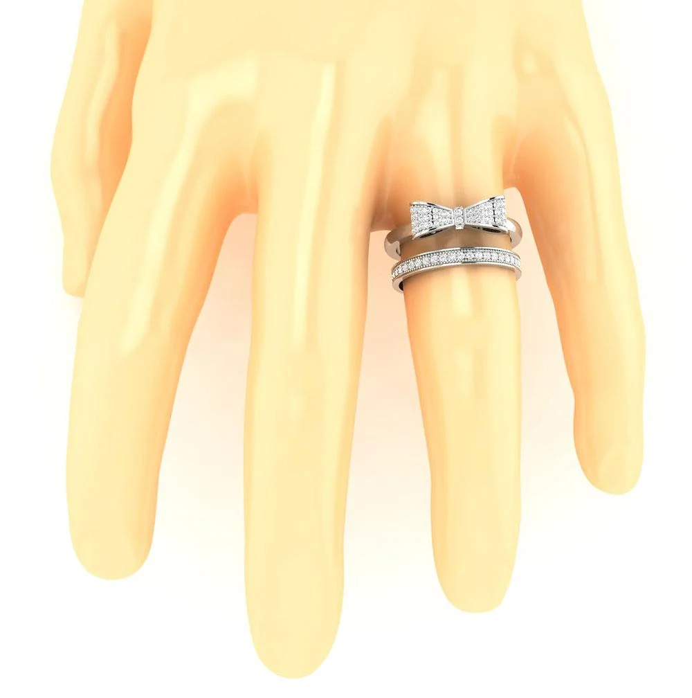 The Elias Beautiful Bow Bridal Wedding Ring Set For Gift Round Diamond White Gold - Image 8