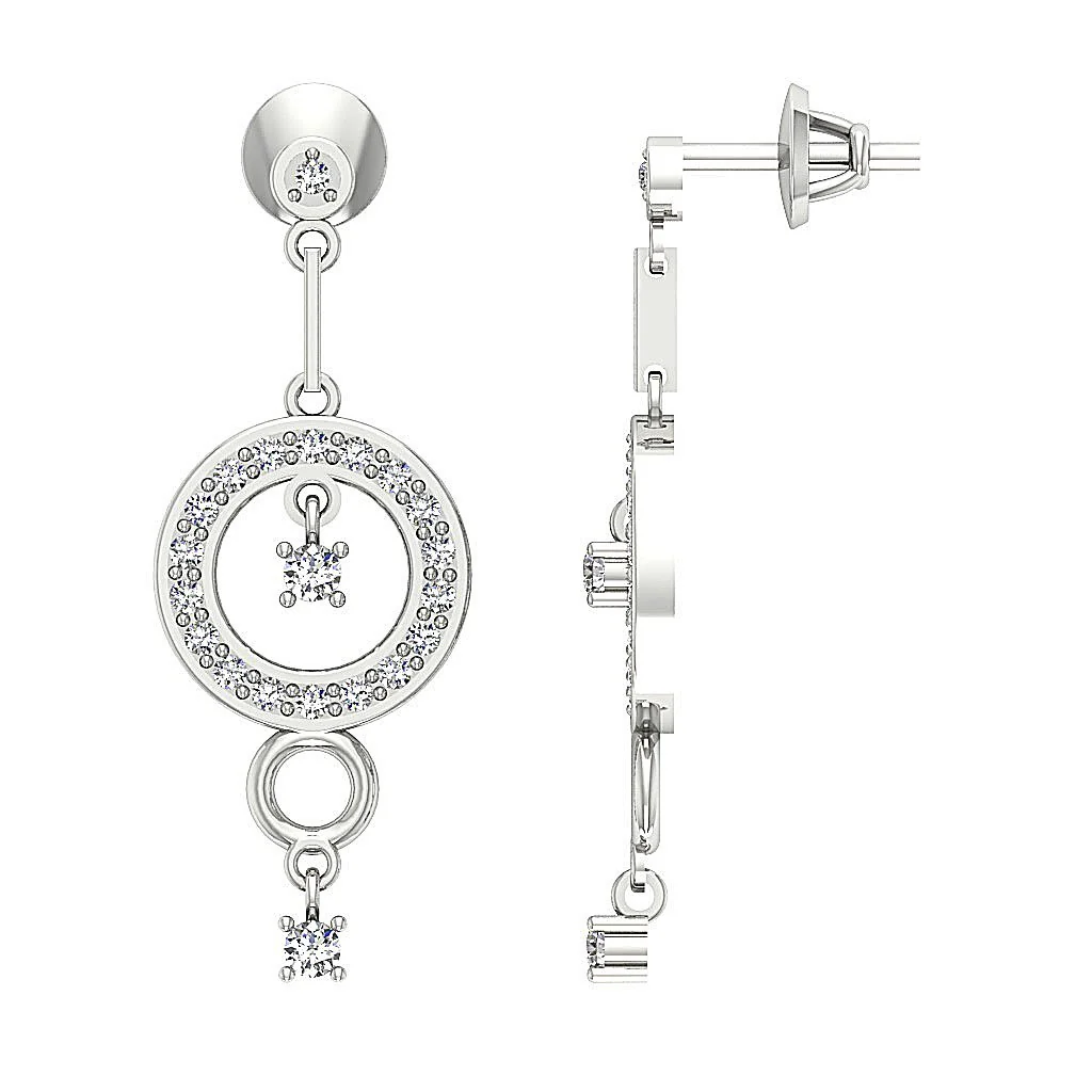 The Elijah Prong Setting Natural Diamond Screw Back Dangle Earring 14K White Gold - Image 7
