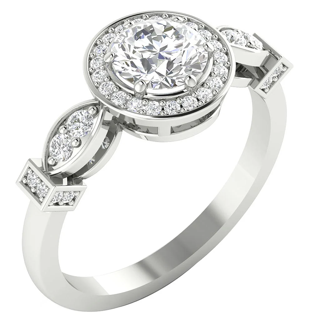 The Eliseo Natural Diamond Halo Solitaire Anniversary Ring 14k Solid Gold Prong Set - Image 3