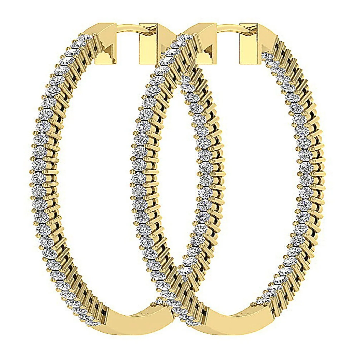 The Elizabeth Inside Out Natural Diamond Pave Set Hoops Earrings Yellow Gold