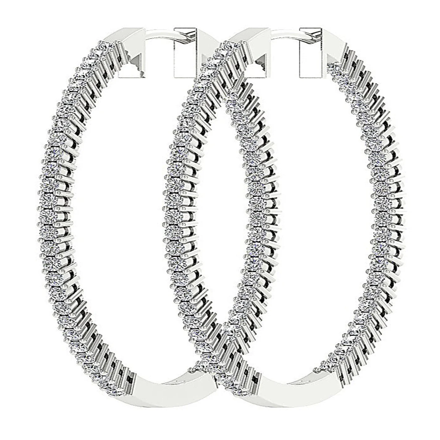 The Elizabeth Inside Out Natural Diamond Pave Set Hoops Earrings Yellow Gold - Image 2