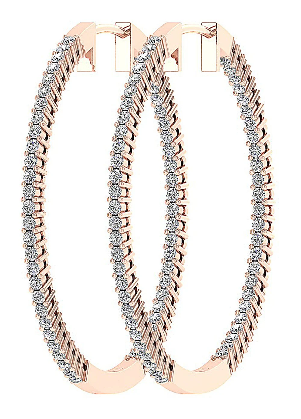 The Elizabeth Inside Out Natural Diamond Pave Set Hoops Earrings Yellow Gold - Image 3