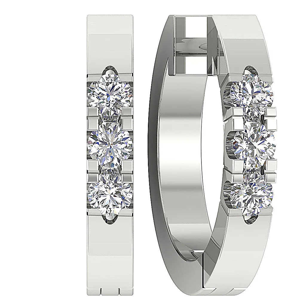 The Elliot Round Brilliant Cut Diamond Hoop Earring White Yellow Rose Gold - Image 7