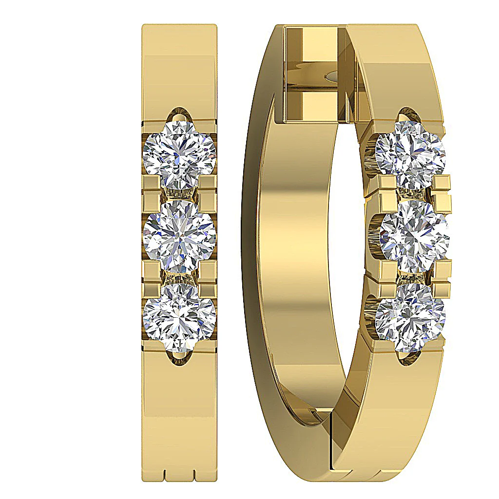 The Elliot Round Brilliant Cut Diamond Hoop Earring White Yellow Rose Gold - Image 8