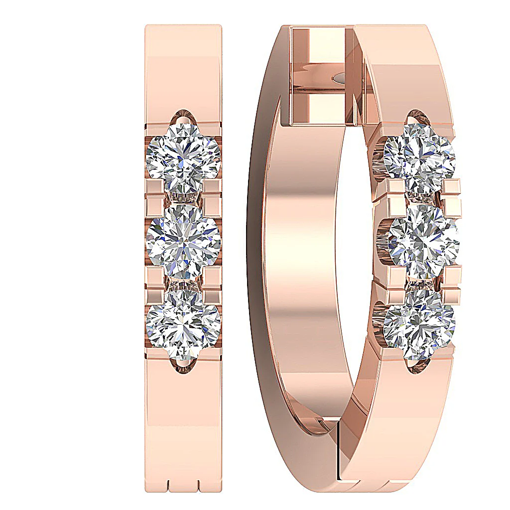 The Elliot Round Brilliant Cut Diamond Hoop Earring White Yellow Rose Gold - Image 9