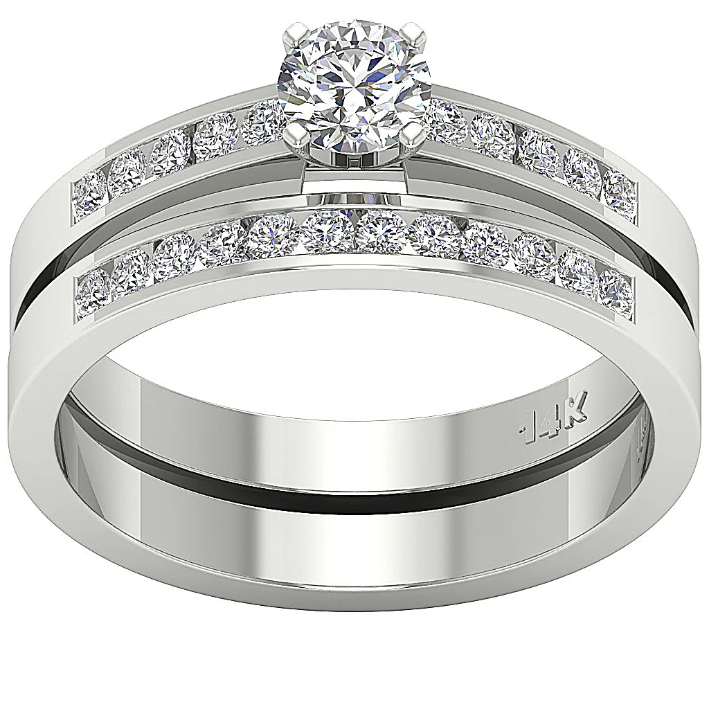 The Elliot Round Diamond Prong Channel Set Bridal Anniversary Ring Set 14K White Gold