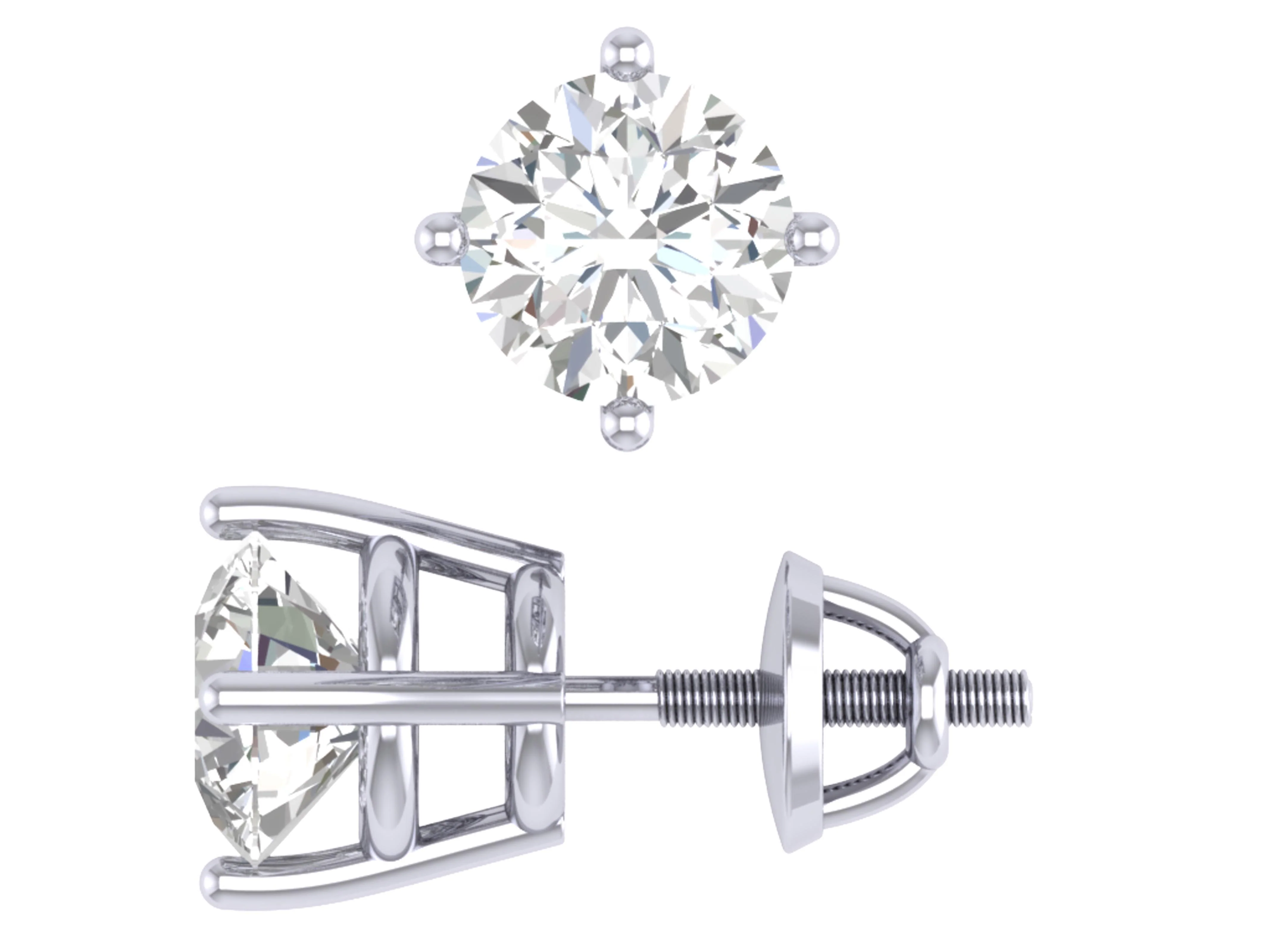 SI1 G 0.80Ct Solitaire Round Diamond Stud Earring 4 Prong Set White Gold