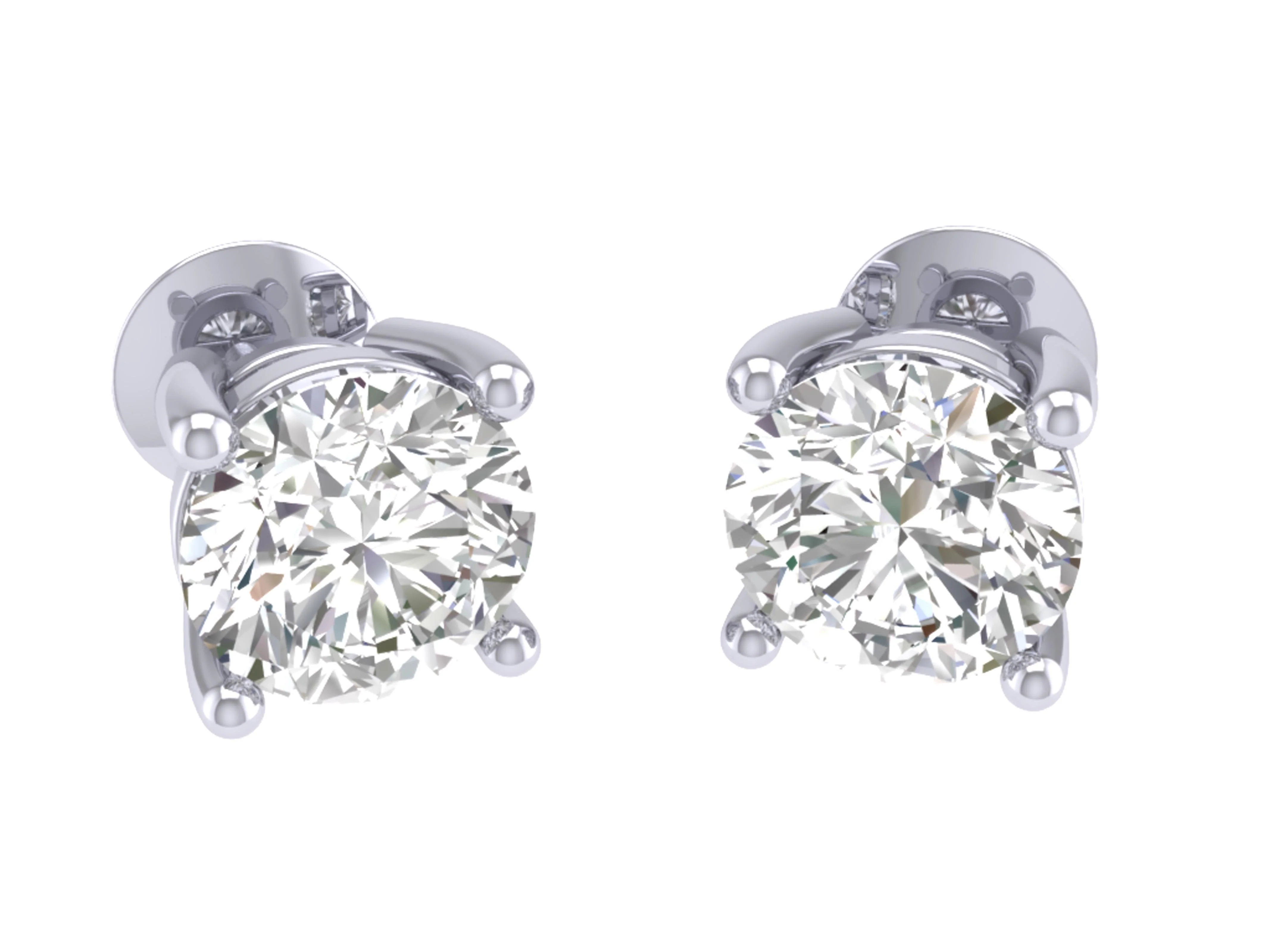 SI1 G 0.80Ct Solitaire Round Diamond Stud Earring 4 Prong Set White Gold - Image 2