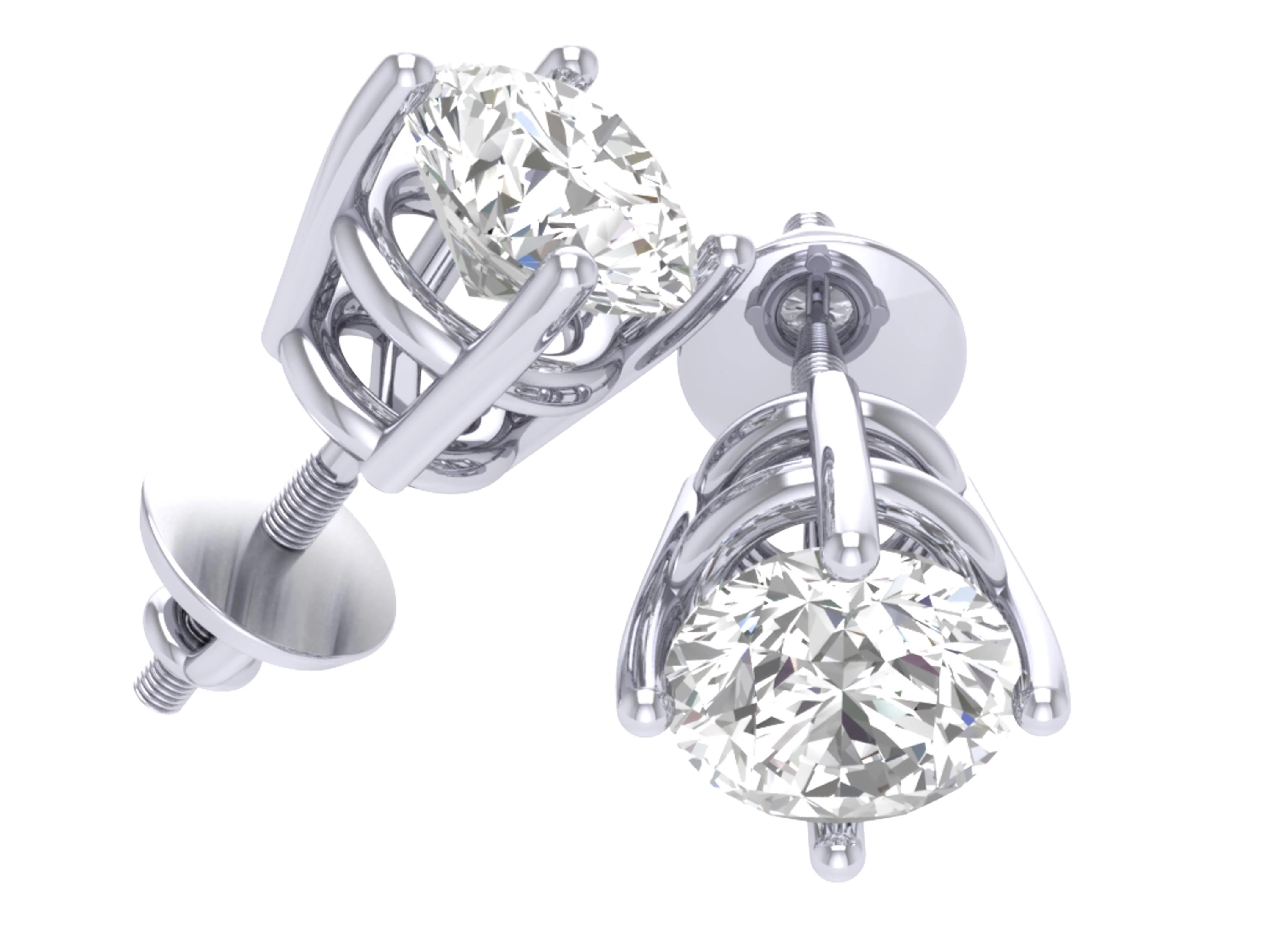 SI1 G 0.80Ct Solitaire Round Diamond Stud Earring 4 Prong Set White Gold - Image 5