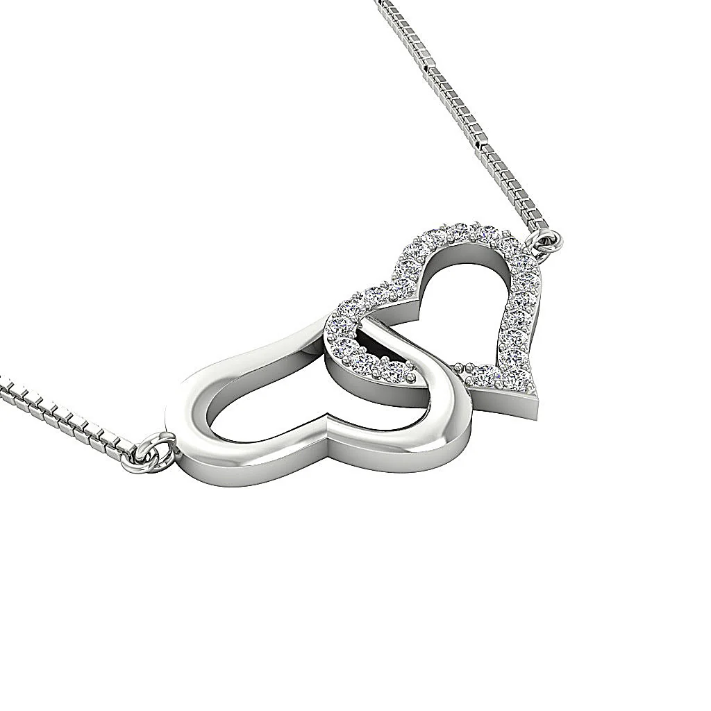 The Ellis Natural Round Cut Diamond Double Heart Pendant Pave Set 14K Gold - Image 10