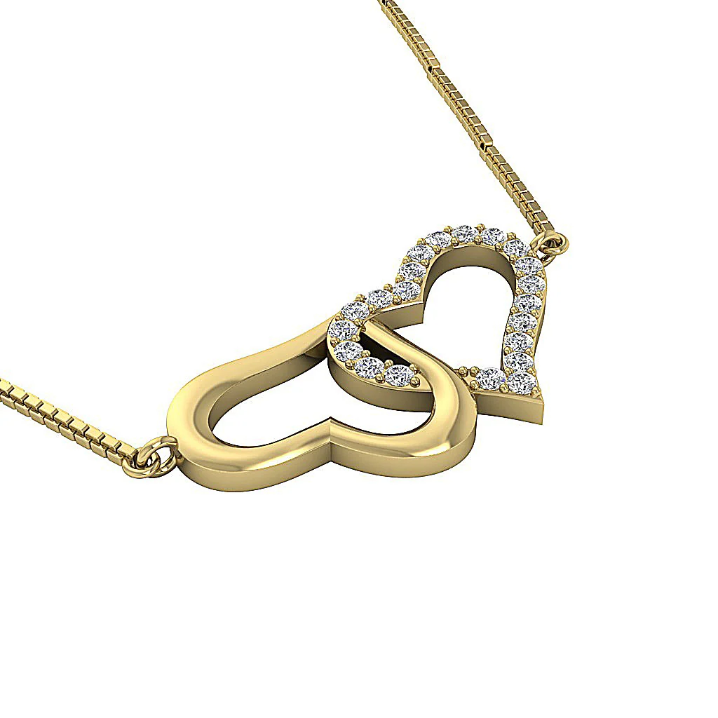 The Ellis Natural Round Cut Diamond Double Heart Pendant Pave Set 14K Gold - Image 11