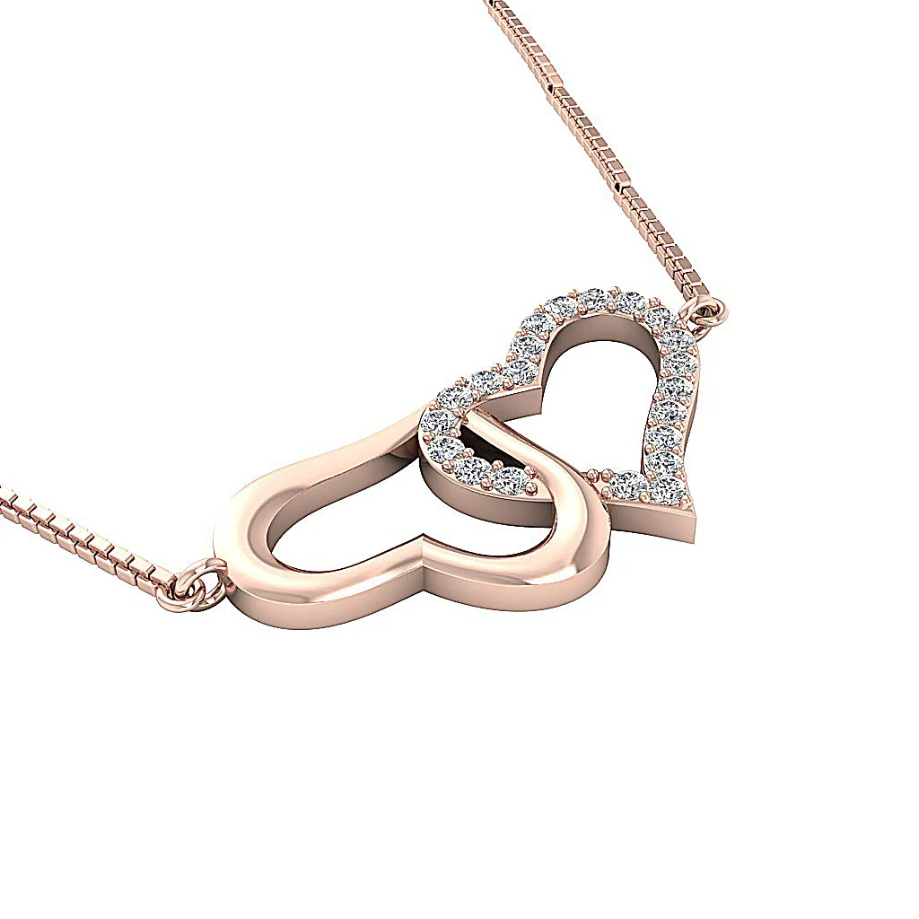 The Ellis Natural Round Cut Diamond Double Heart Pendant Pave Set 14K Gold - Image 12