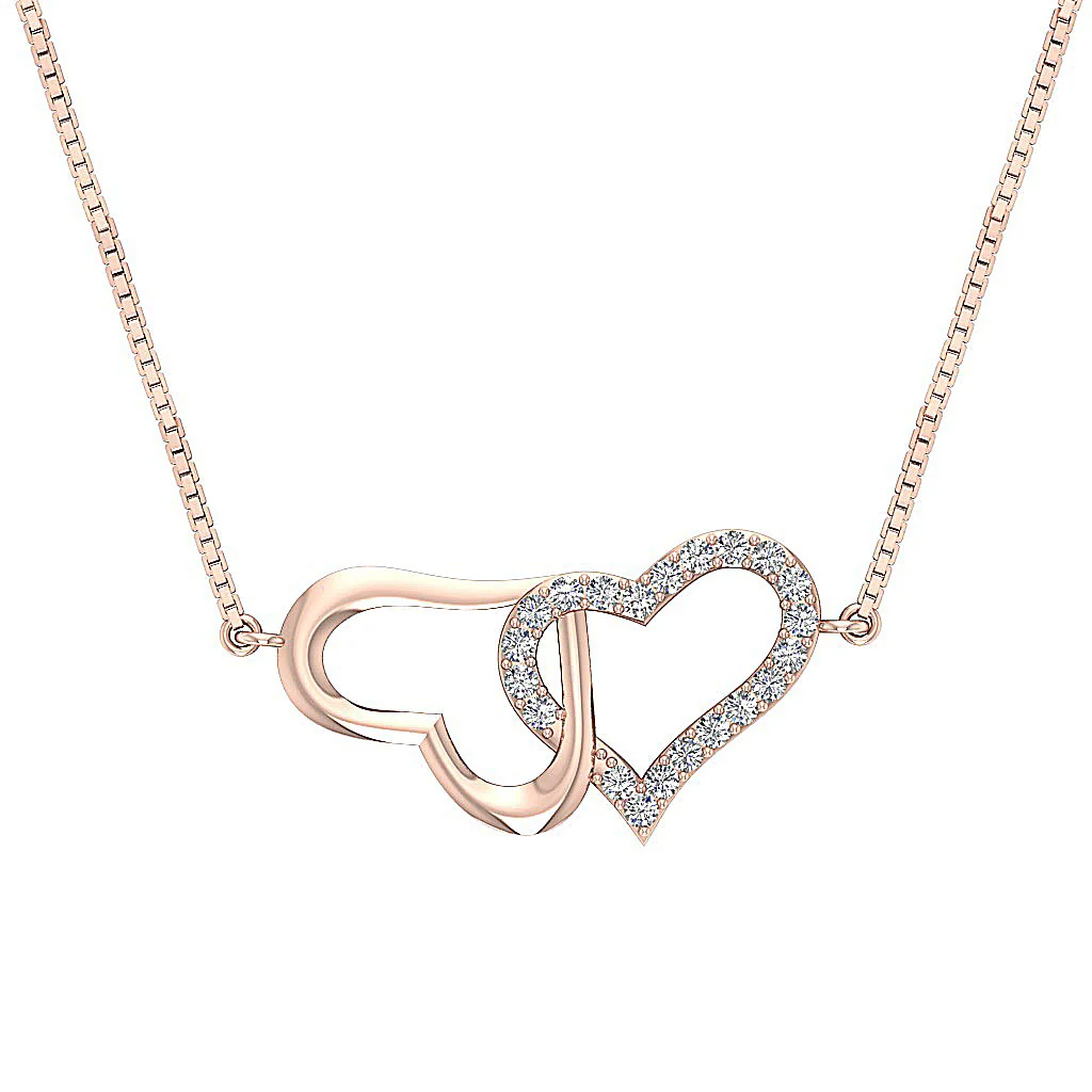 The Ellis Natural Round Cut Diamond Double Heart Pendant Pave Set 14K Gold - Image 3