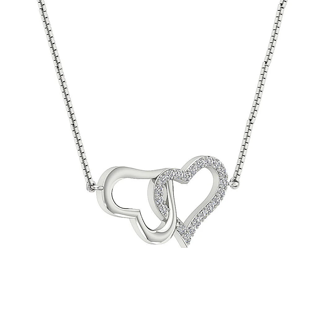 The Ellis Natural Round Cut Diamond Double Heart Pendant Pave Set 14K Gold - Image 4