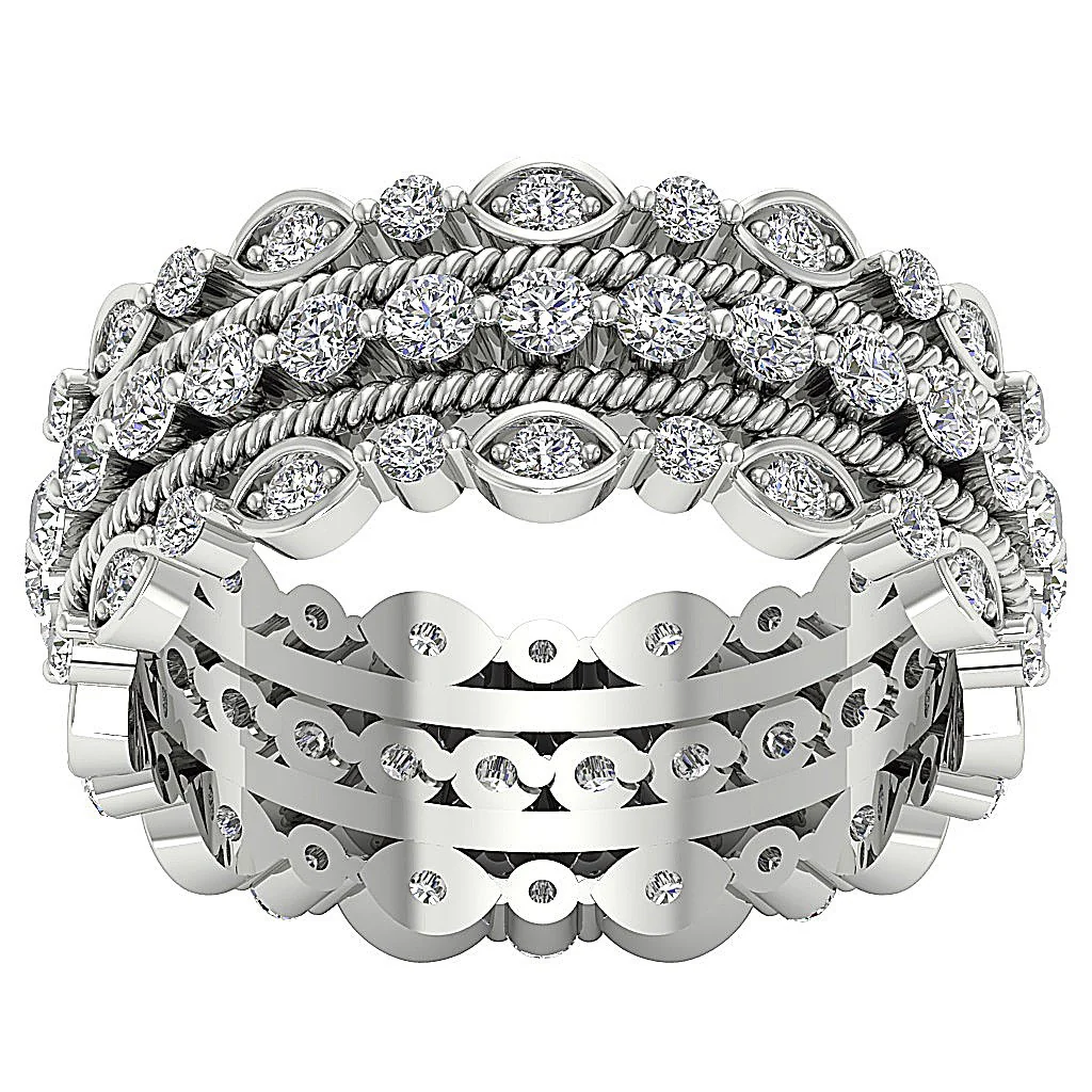The Emerson Graceful Three Row Natural Diamond Eternity Wide Ring 14K White Gold