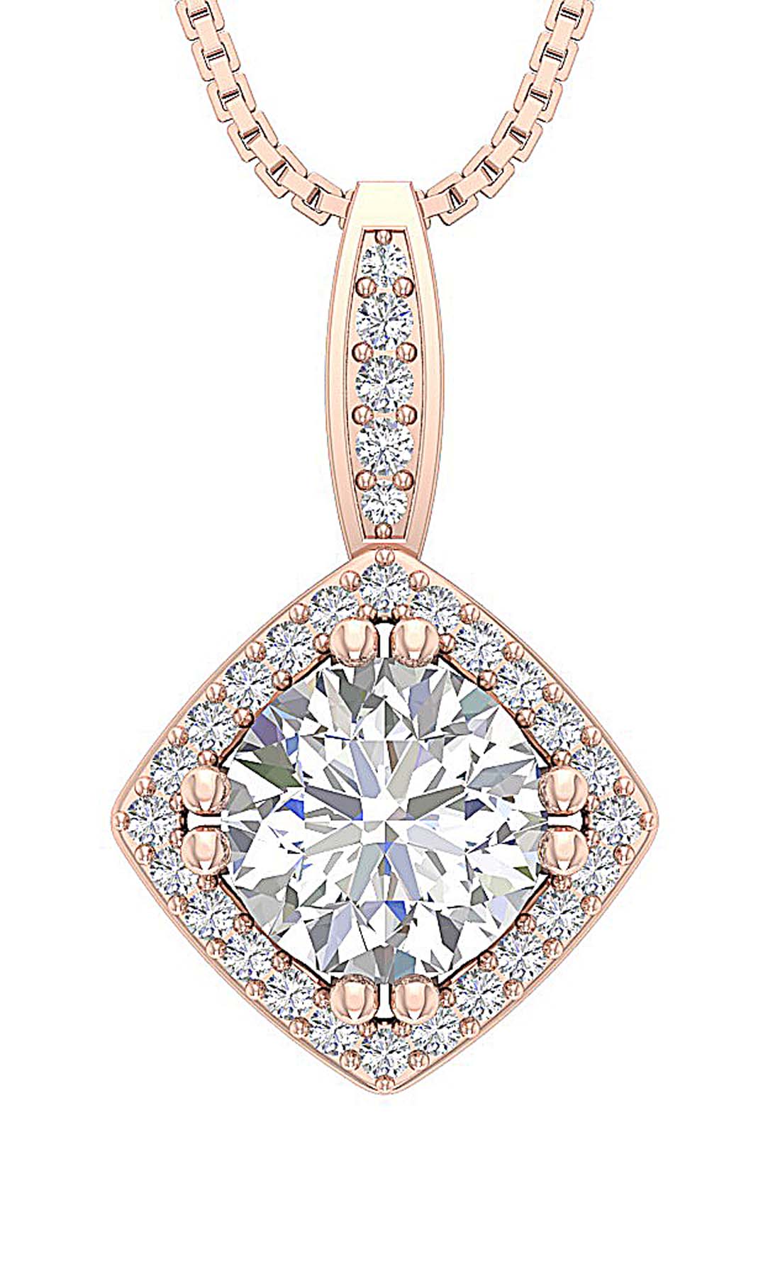 The Emiliano 2 Carat Center Solitaire Round Diamond Square Halo 2.35 Carat Cluster Pendant Necklace - Image 3
