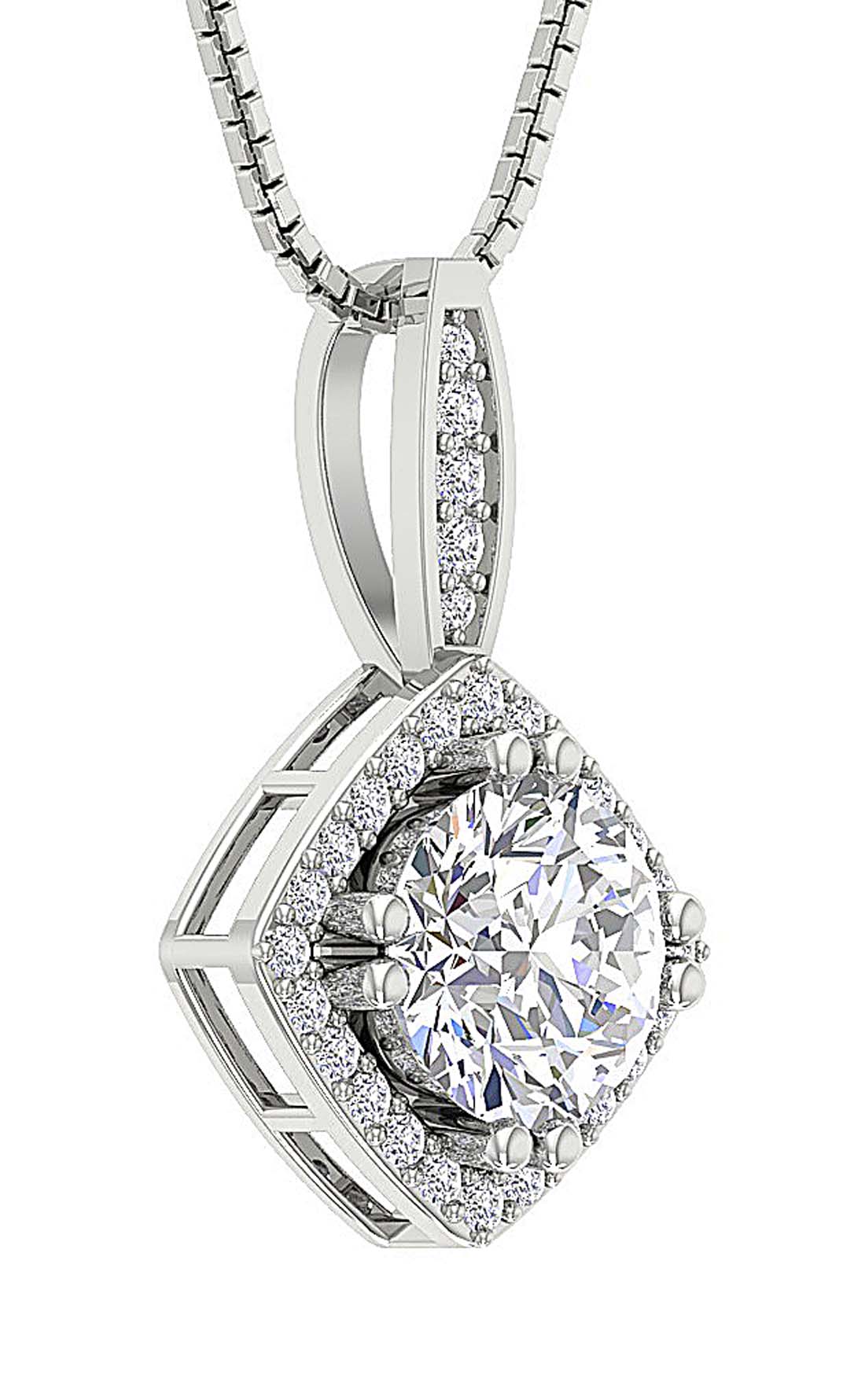 The Emiliano 2 Carat Center Solitaire Round Diamond Square Halo 2.35 Carat Cluster Pendant Necklace - Image 4