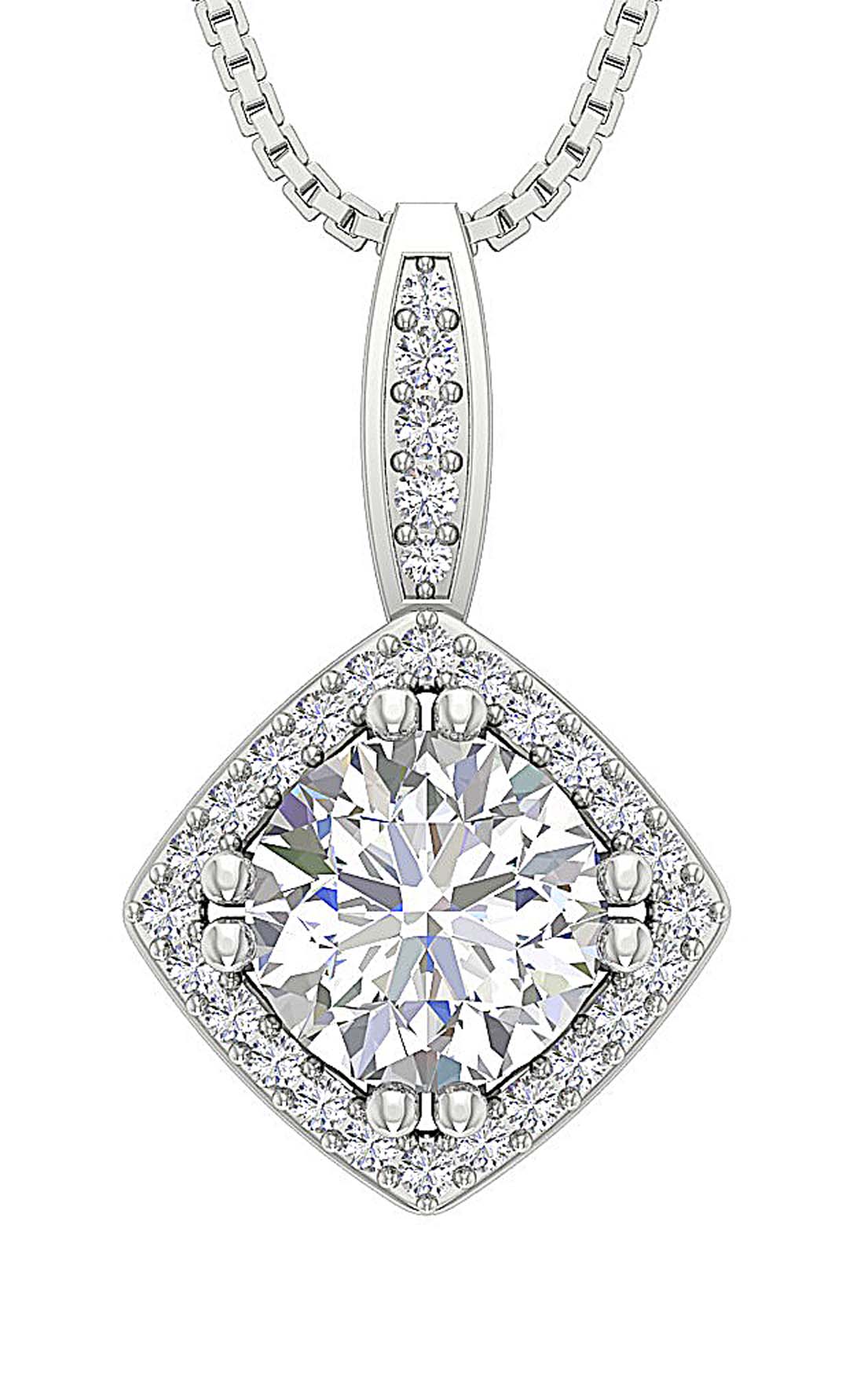 The Emiliano 2 Carat Center Solitaire Round Diamond Square Halo 2.35 Carat Cluster Pendant Necklace - Image 5