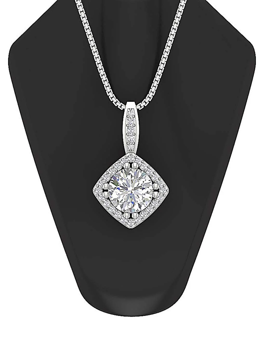 The Emiliano 2 Carat Center Solitaire Round Diamond Square Halo 2.35 Carat Cluster Pendant Necklace - Image 7