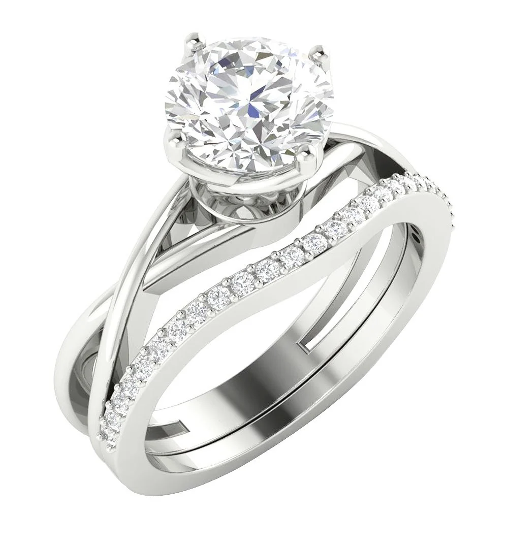 The Emiliano 1.10 Carat Center Solitaire Round Diamond Bridal Engagement Ring Set Band