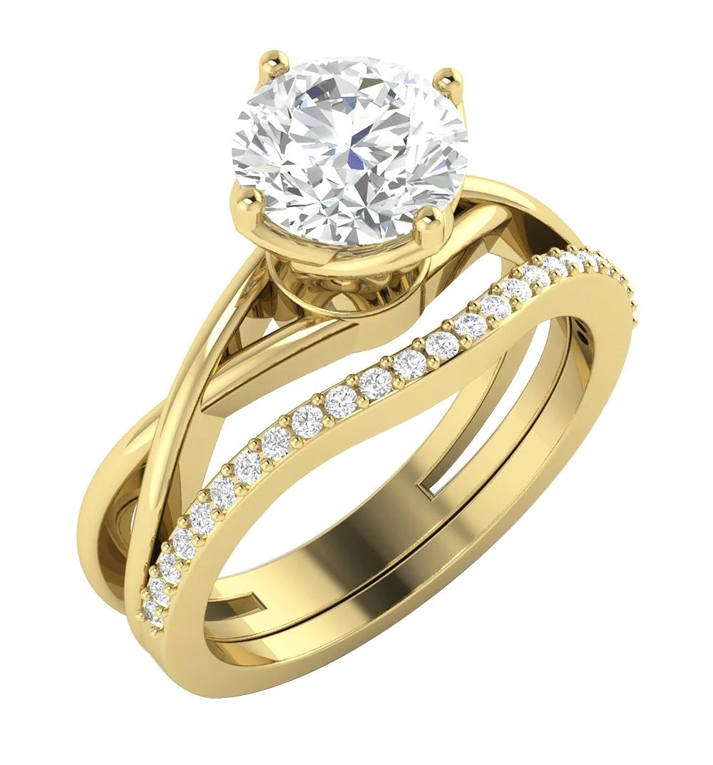 The Emiliano 1.10 Carat Center Solitaire Round Diamond Bridal Engagement Ring Set Band - Image 2