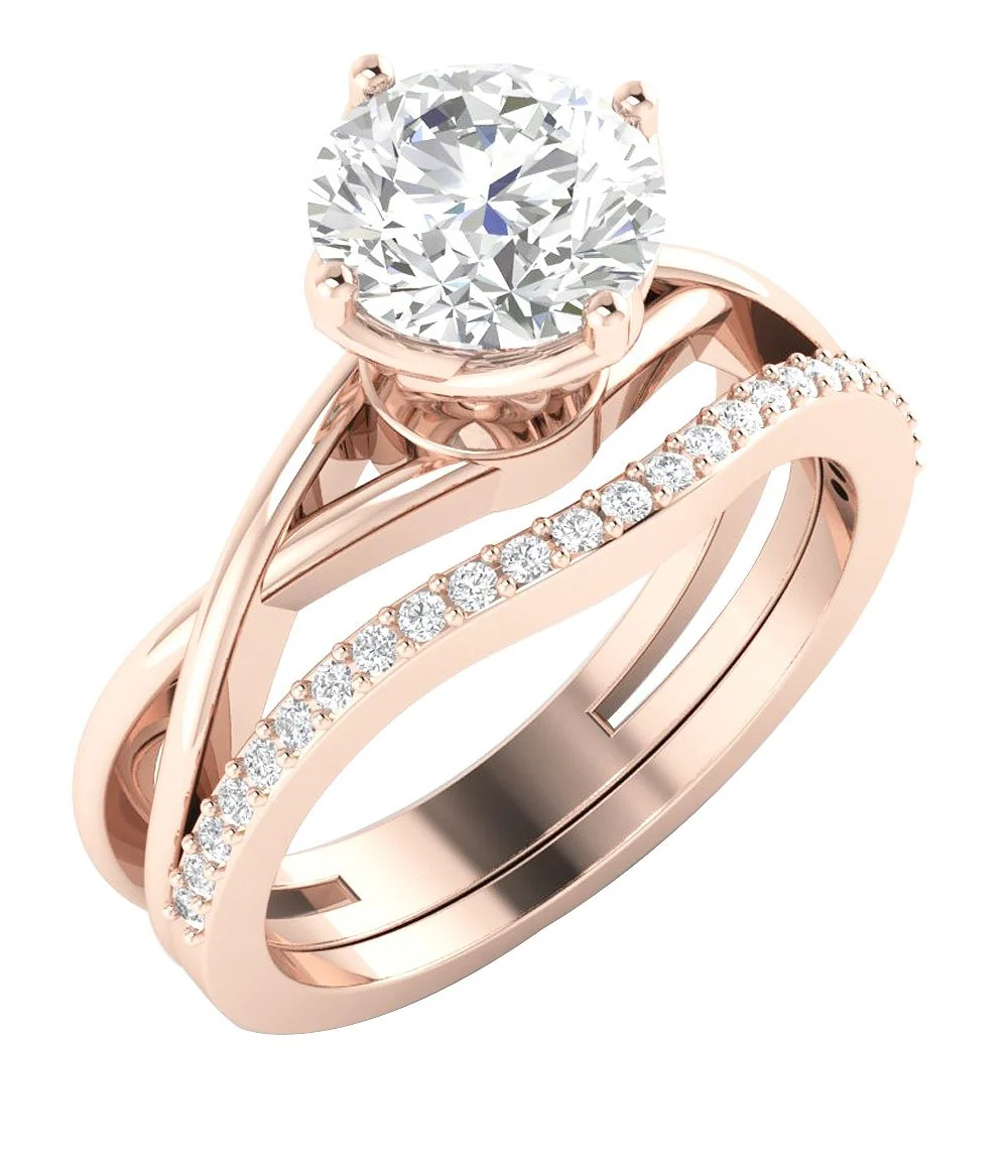 The Emiliano 1.10 Carat Center Solitaire Round Diamond Bridal Engagement Ring Set Band - Image 3